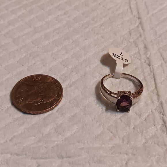Purple Amethyst Silver Solitaire Fashion Ring Size 7 NWOT - Picture 9 of 16